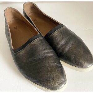 FRYE Melanie Metallic LEATHER Slip On Shoes Ballet Flats Casual Size 9 Gray